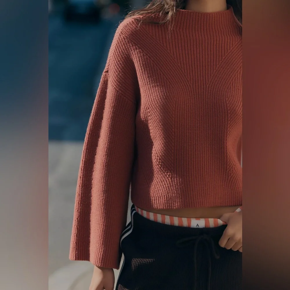Maeve by Anthropologie The Katey Mock-Neck Bell-Sleeve Sweater - M - Picture 2 of 6